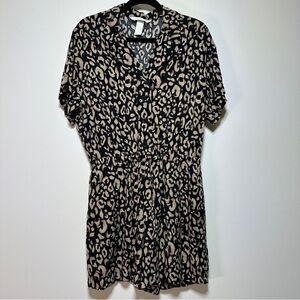 H&M Black Leopard Print Romper Short Sleeve Elastic Waist Size M
